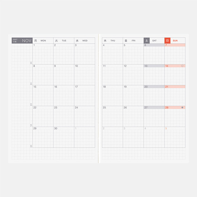 2027 English Original Planner | A6, Monday Start — detail