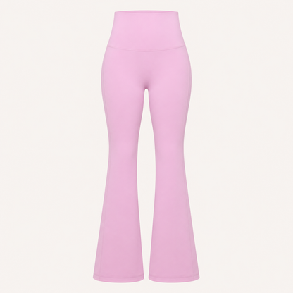 ピンクの4WAYストレッチ ブーツカットパンツ。無人の商品正面画像。