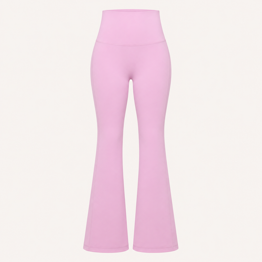 ピンクの4WAYストレッチ ブーツカットパンツ。無人の商品正面画像。